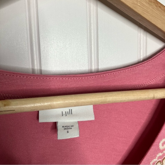 J.Jill Top Small Pink Multicolor Embroidery V-neck Summer Casual - Picture 3 of 6